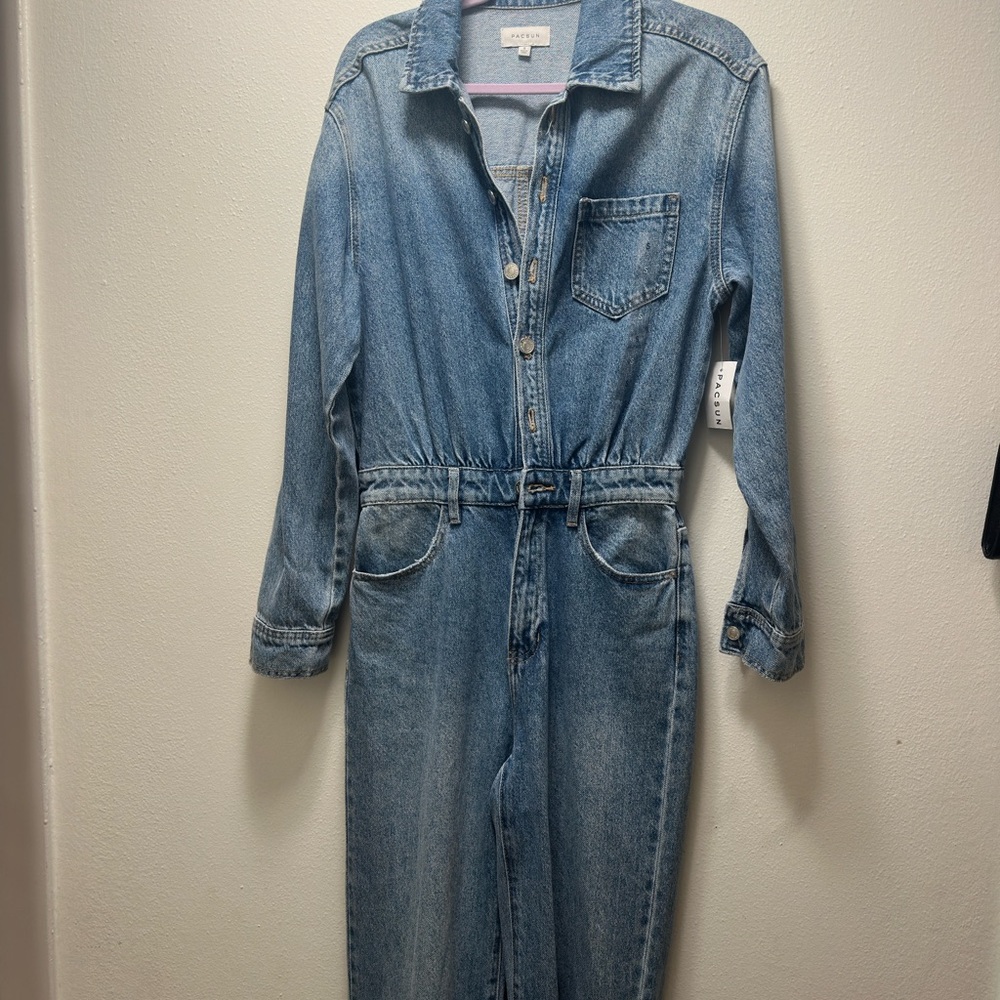 PacSun Blue Denim Straight Leg Jumpsuit